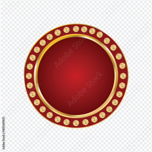 Premium red circular frame with a decorative gold border and sparkling jewel accents