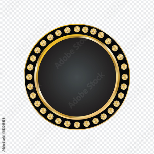 Premium black circular frame with a decorative gold border and sparkling jewel accents