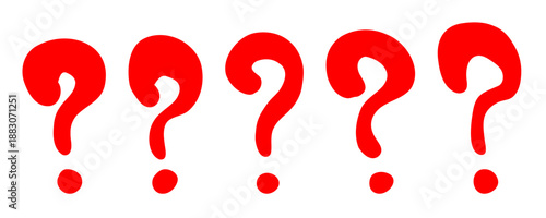 Hand drawn question mark set. Doodle red marker question ask point. Punctuation ask marks. Stock vector illustration isolated on white background.