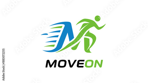 Move On Logo Design with Running Person.