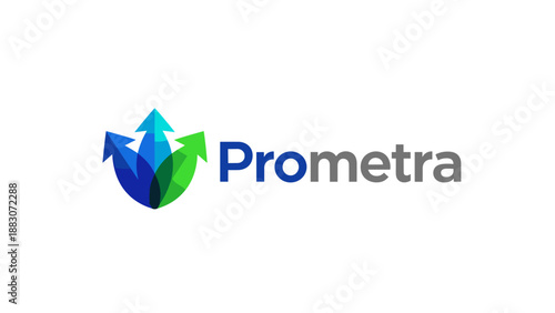 Prometra Logo with Arrows and Text.
