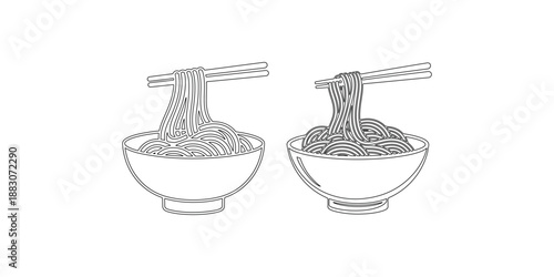 Two bowls of noodles with chopsticks isolated on white background asian cuisine concept graphic element delicious food illustration