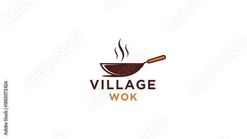 Village Wok Logo with Cooking Pan.