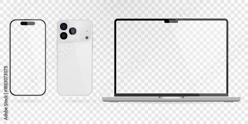 Vector realistic smartphone, laptop, tablet, computer set. Realistic gadget set png. Vector devices with blank empty screen isolated on transparent background.