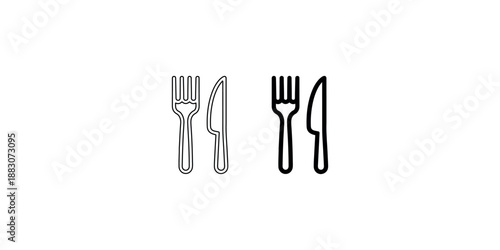 Fork and knife icons set for restaurant dining menu catering food service kitchen utensil culinary symbol collection isolated outline vector illustration style