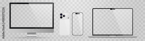Vector realistic smartphone, laptop, tablet, computer set. Realistic gadget set png. Vector devices with blank empty screen isolated on transparent background.