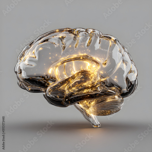 Transparent human brain with glowing synapses