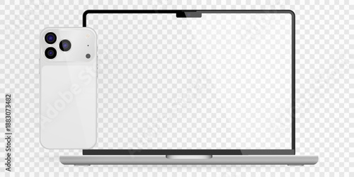 Vector realistic smartphone, laptop, tablet, computer set. Realistic gadget set png. Vector devices with blank empty screen isolated on transparent background.