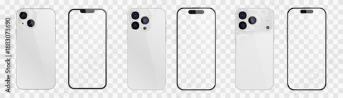 Vector realistic smartphone, 17 pro and 15 pro. Realistic gadget set png. Vector electronic device with blank empty screen isolated on transparent background.