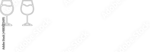 Two outline drawings of wine glasses ready for serving drink alcohol beverage celebration or romantic dinner party setting icon