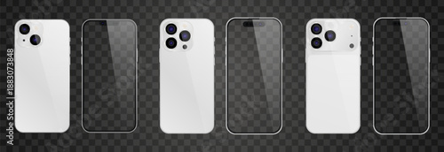 Vector realistic smartphone, 17 pro and 15 pro. Realistic gadget set png. Vector electronic device with blank empty screen isolated on transparent background.