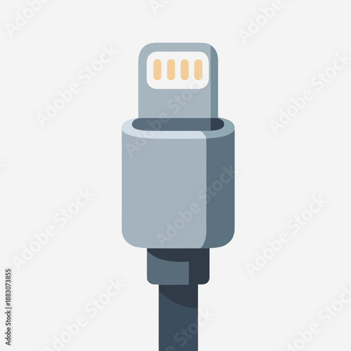 Modern grey USB-C or lightning charging cable connector head isolated on a clean background, ideal for technology hardware reviews and mobile accessory ads.