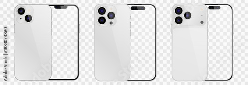 Vector realistic smartphone, 17 pro and 15 pro. Realistic gadget set png. Vector electronic device with blank empty screen isolated on transparent background.