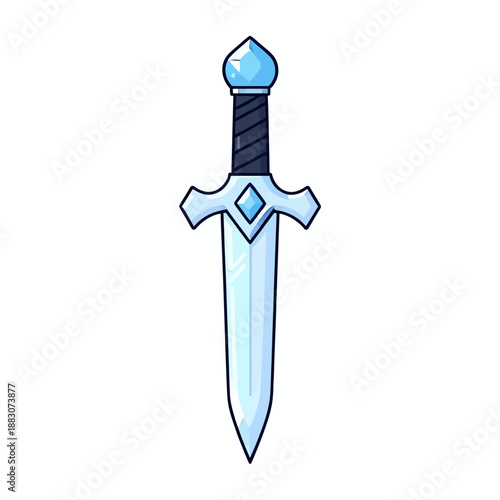 Magical blue crystal sword with an elegant hilt designed for heroic fantasy characters in RPG adventures and epic quest loot for enchanted weaponry fans.