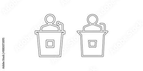Public speaker on podium icon set representing speech presentation business conference education seminar lecture hall person at rostrum with microphone line