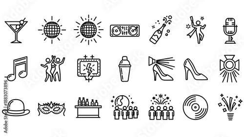 Collection of party and celebration icons.