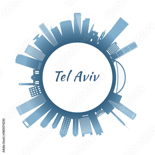 Tel Aviv skyline with colorful buildings. Circular style. Stock vector illustration
