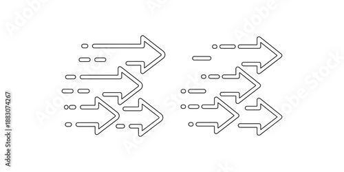 Four arrows moving fast right side graphic element set collection abstract speed motion forward direction abstract background