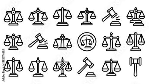 Collection of Scales and Gavel Icons.