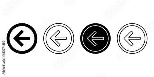 Back arrow circle icon set for navigation and user interface design showing previous direction and return movement for website and mobile application