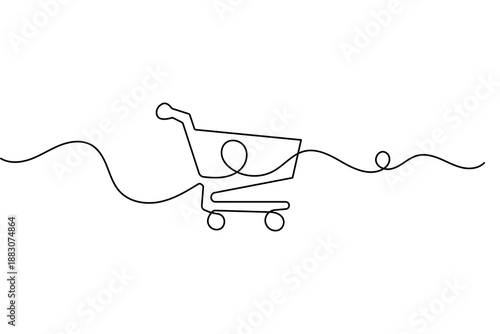 Minimalist shopping cart icon in continuous line art style isolated on white background vector
