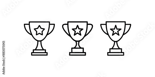 Three trophy icons with stars on them perfect for winning championship achievement or award recognition symbolizing victory and success