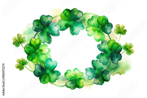 Shamrock Wreath Watercolor, St. Patrick’s Day Decoration Isolated on White