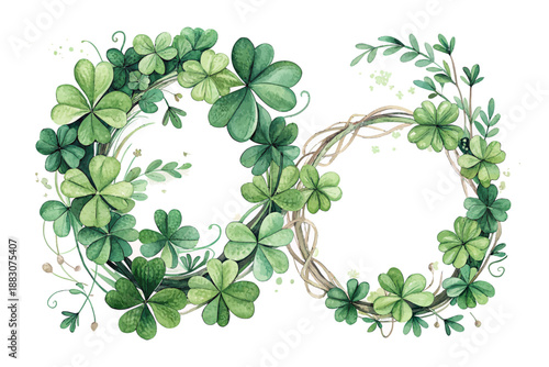 Shamrock Wreath Watercolor, St. Patrick’s Day Decoration vector illustration 