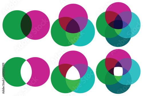 Venn Diagram Circles Infographic Chart for Business Strategy Presentation, Vector Design Elements