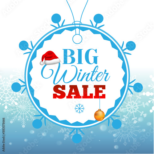 Square winter sale banner template with snowflakes on a soft blue background. Clean modern design perfect for social media posts, online promotions, seasonal advertising and winter marketing campaigns