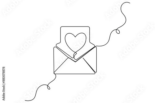 Continuous one line drawing of love letter envelope with heart symbol vector illustration
