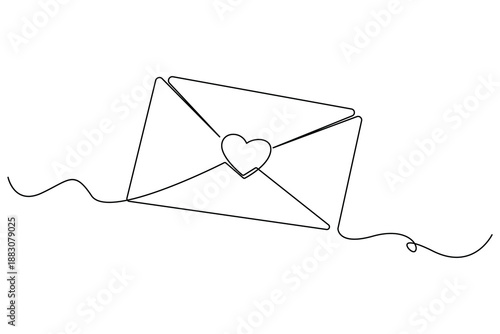 Continuous one line drawing of love letter envelope with heart symbol vector illustration
