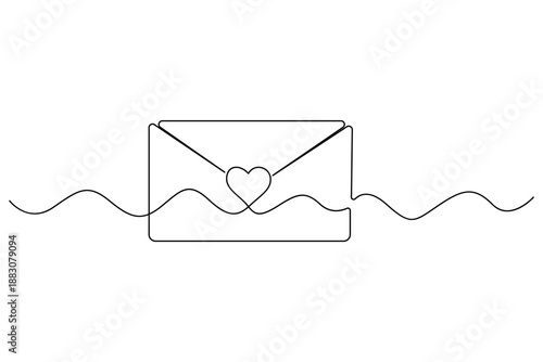 Continuous one line drawing of love letter envelope with heart symbol vector illustration
