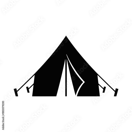 Camping tent silhouette icon. Military shelter and outdoor recreation symbol. Black vector glyph isolated on transparent background