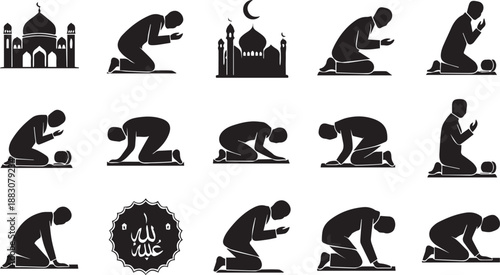 Traditional Asian Architecture Icon Set Featuring Pagodas, Shrines, and Oriental Temple Silhouettes