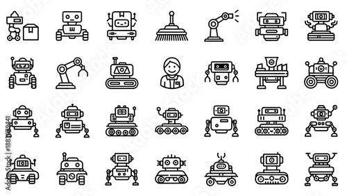 Collection of robot icons and symbols.