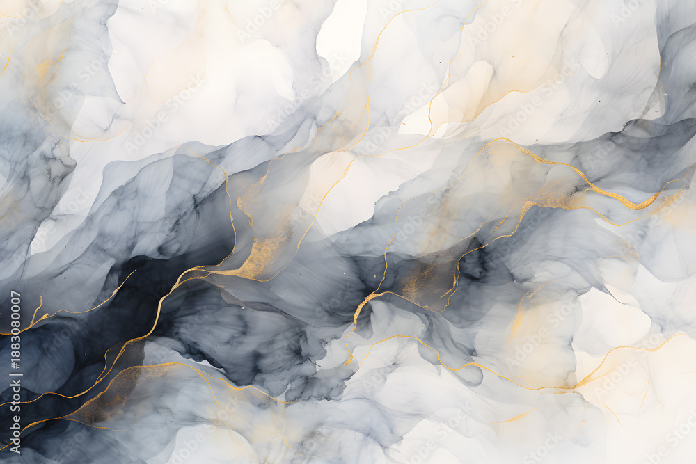 Naklejka premium Elegant gray alcohol ink background with gold glitter elements