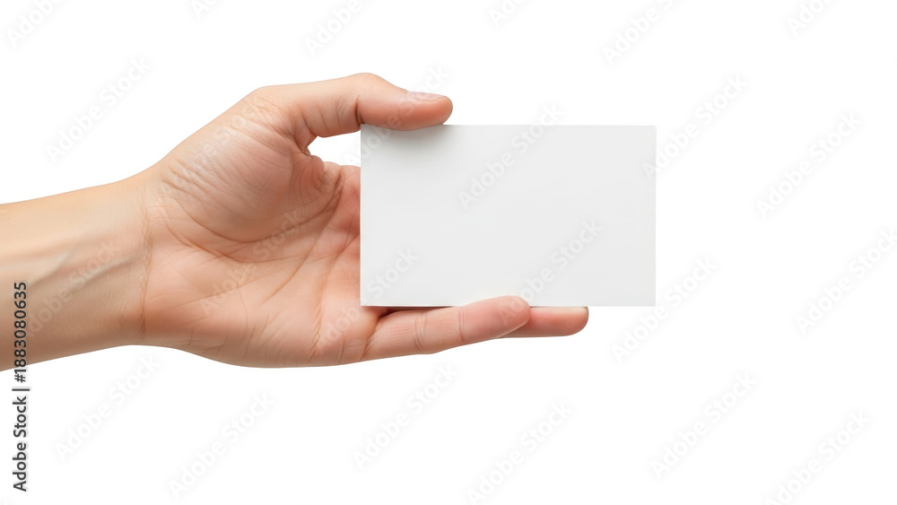 Obraz premium Hand holding a blank white business card.