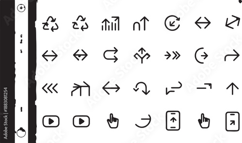 A versatile set of minimalist line art arrow icons and user interface design elements, ideal for web navigation and app interaction
