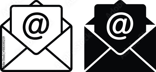 Email envelope icons with at symbol