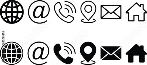 Contact information icons set for website and application