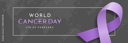 World Cancer Day Background with Purple Ribbon Symbol | Cancer Awareness Global Campaign Design 