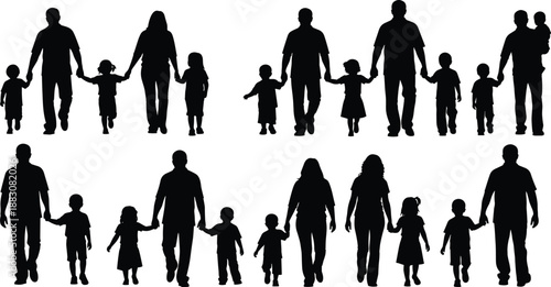 Collection of Diverse People Silhouettes Including Families Children Adults and a Person in a Wheelchair for Community Inclusion Social Diversity and Accessibility Concepts