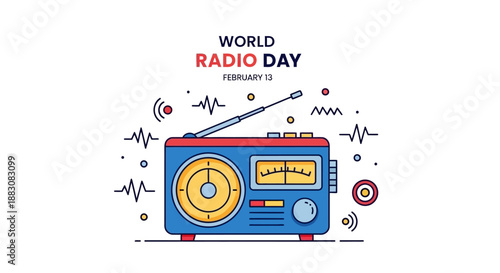 Vintage Radio Celebration on World Radio Day with Retro Broadcasting Equipment and Sound Waves