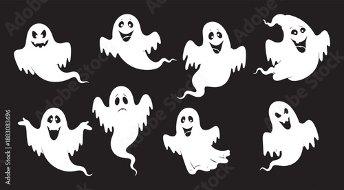 Ghost spooky Halloween icon graphic vector illustration isolated on black background