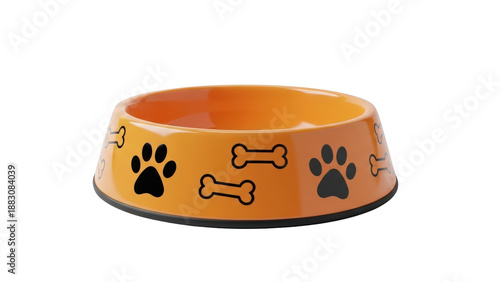 Orange Dog Bowl with Paw Prints and Bones.
