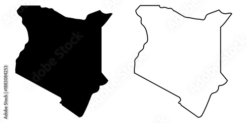 Kenya country vector map in simplified .Minimalist illustration of a Kenya map. Simple black outline illustration of the country map. Vector editable	