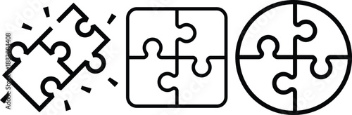 Puzzle pieces fitted together in different shapes