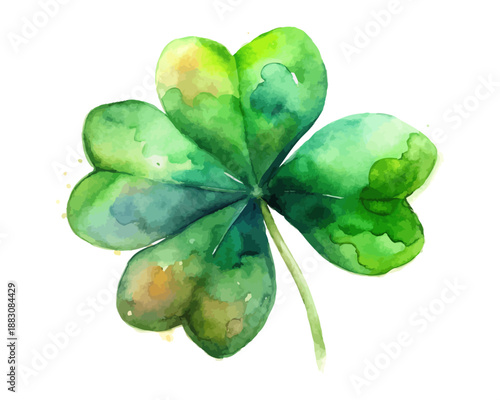 St. Patrick’s Day Watercolor Shamrock, Lucky Clover Icon Vector Design on White Background