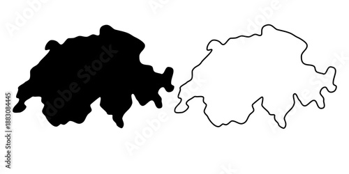 Minimalist outline map of Switzerland  in black and white.
Clean and simplified vector illustration with editable design,ideal for infographic, presentation, website, print, education,and graphic 